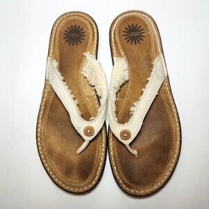 UGG Womans Leather Shearling button Lined flip flop Sandals  9-9.5 US